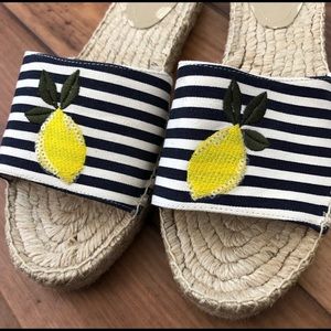 Boden Corrie Lemon Stripe Espadrille Slides size 9